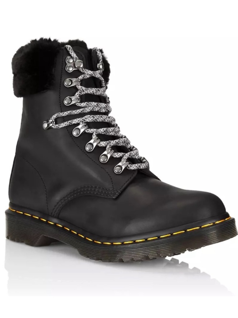 Dr. Martens 1460 Serena Collar Streeter Milo Fur Lined Boots Black Sz US 7 NIB